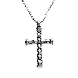 Collier en acier chaîne avec pendentif croix motif rond longueur 60cm
