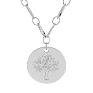 Collier en acier maille avec pendentif médaille gravée arbre de vie 39+5cm