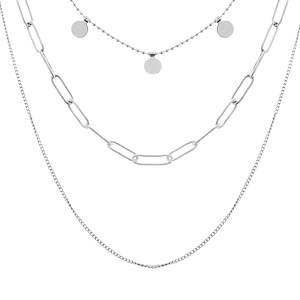 Collier en acier 3 rangs avec pampilles rondes 40-45-50+5cm