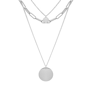 Collier en acier 3 rangs avec pendentifs ronds 38-40-45+5cm