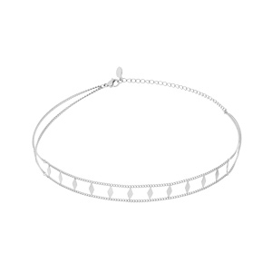 Collier en acier double rang avec pastille losange 32,5+7cm