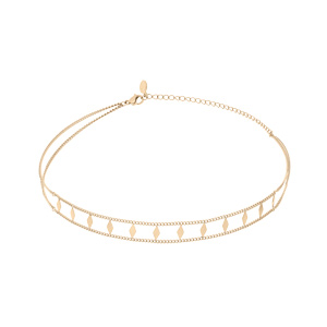 Collier en acier et PVD jaune double rang avec pastille losange 32,5+7cm