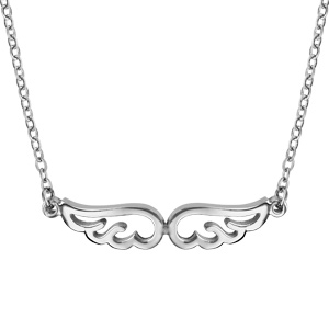 Collier en acier chaîne avec pendentif 2 ailes d’ange découpées – longueur 40cm + 5cm de rallonge