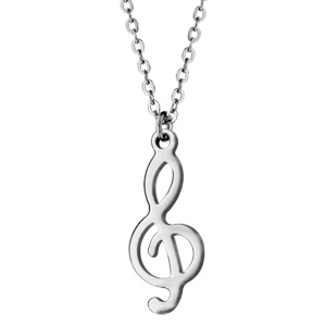 Collier en acier chaîne avec pendentif clef de sol - longueur 40cm + 3cm de rallonge