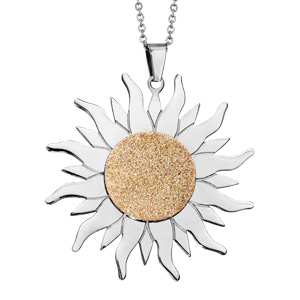 Collier en acier et PVD jaune chaîne avec pendentif soleil avec milieu granité – longueur 40cm + 5cm de rallonge