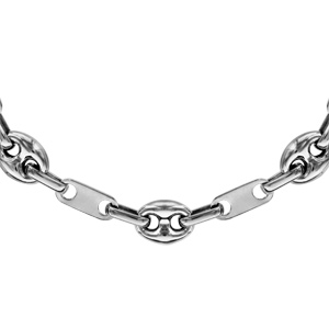 Collier en acier alternance de maillons grains de café et petits éléments - longueur 53cm