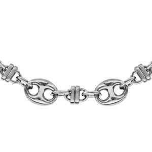 Collier en acier grosses mailles grains de café alternée maillon fantaisie- longueur 53cm