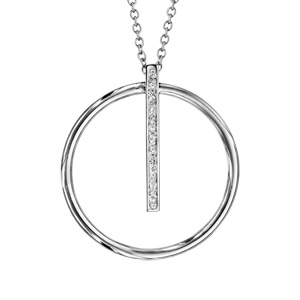 collier en acier pendentif cercle barrette résine blanche et strass 40+5cm