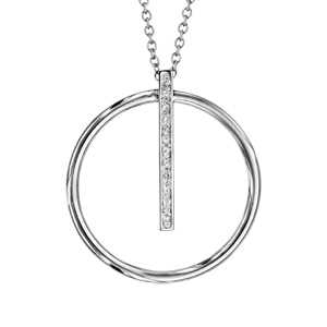 Collier en acier pendentif cercle barrette résine blanche et strass 40+5cm
