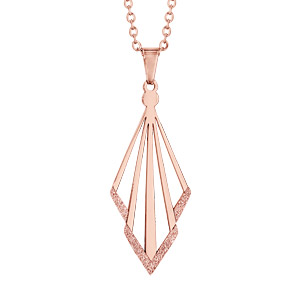 Collier en acier et PVD rose chaîne avec pendentif triangles disposés en losange avec granité gris e