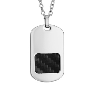 Collier en acier chaîne avec pendentif plaque G.I. avec motif en carbone quadrillé – longueur 50cm + 5cm de rallonge