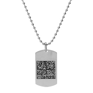 Collier en acier chaîne boules avec petite plaque rectangulaire 35x20mm QR code 50+10cm