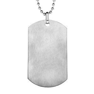 Collier en acier chaîne boules avec grande plaque G.I. pans arrondis de 25mm X 45mm – longueur 50cm + 10cm de rallonge