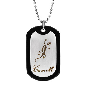 Collier en acier chaîne boules avec plaque G.I. pans arrondis de 32mm X 52mm avec contour en caoutch