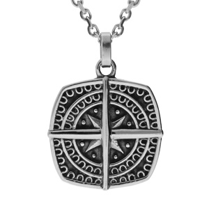 Collier en acier patiné chaîne avec pendentif boussole nautique 5+3cm