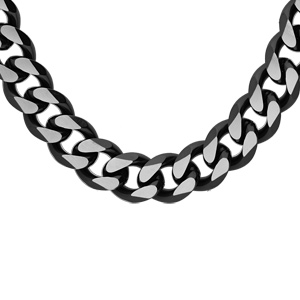 Collier en acier maille gourmette 10mm PVD brossé aspect patiné chanfrein noir 55cm