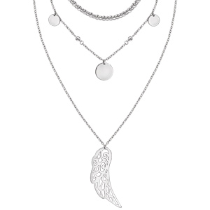 Collier en acier 3 rangs boules 35cm et rondelles avec boules 55cm et aile d'ange 75cm 41+5cm