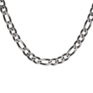 Collier en acier maille 1+3 largeur 4mm PVD brossé aspect patiné chanfrein noir longueur 50cm