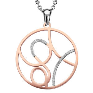 Collier en acier avec chaîne boules et pendentif volute en PVD rose 42+4cm