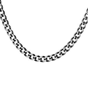 Collier en acier maille gourmette 4mm PVD brossé aspect patiné chanfrein noir longueur 50cm