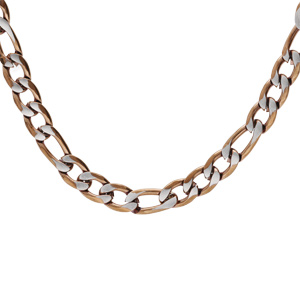 Collier en acier maille 1+3 en 5mm effet brossé, aspect patiné et chanfrin marron 50cm