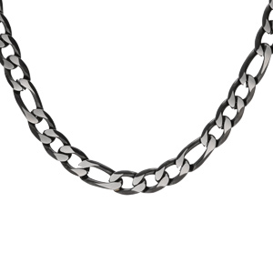 Collier en acier maille 1+3 en 5mm effet brossé, aspect patiné et chanfrin noir 50cm