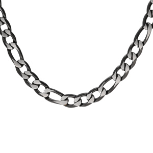 Collier en acier maille 1+3 en 5mm effet brossé, aspect patiné et chanfrin noir 55cm