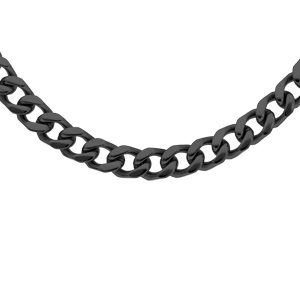Collier en acier et PVD noir maille gourmette 6mm longueur 50cm