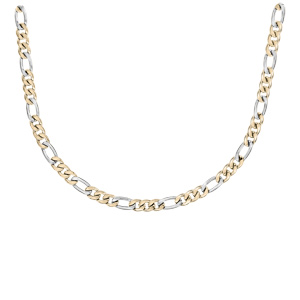 Collier en acier et PVD jaune maille alternée bicolore 1+3 – largeur 7mm longueur 55cm