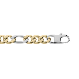Bracelet en acier et PVD bicolore maille figaro 1+3 7mm longueur 21cm
