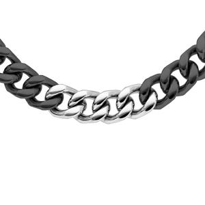 Collier en acier bicolore noir maille gourmette 8mm longueur 50cm