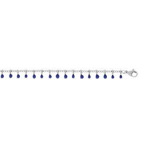 chaîne de cheville en acier avec pampilles couleur bleue 23+3cm