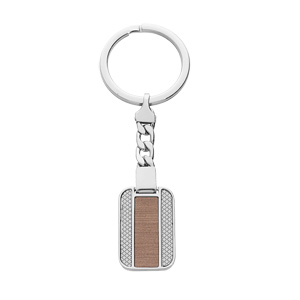 Porte clef en acier rectangulaire aspect bois et motifs croisillons