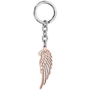 Porte-clef en acier avec aile d'ange en PVD rose