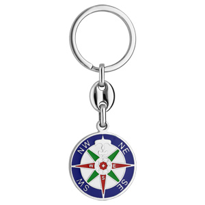 Porte-clef en acier boussole rouge, verte et bleue