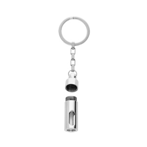 Porte clef en acier « porte poudre » tube dévissablle avec vitre