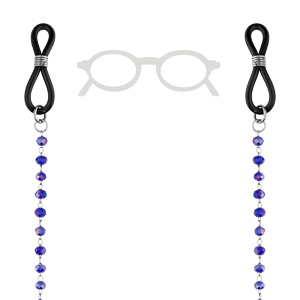 Chaîne de lunette avec perles facetées bleues 69cm