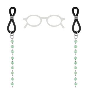 Chaîne de lunette avec perles facetées bleu vert 69cm
