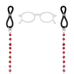 Chaîne de lunette avec perles facetées rouge 69cm