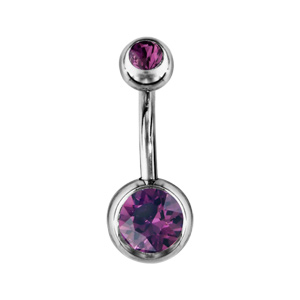 piercing de nombril en acier et avec oxydes violets sur les boules