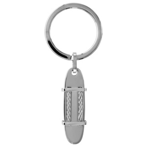 Porte-clef en acier ovale orné de 2 barrettes et de 2 câble