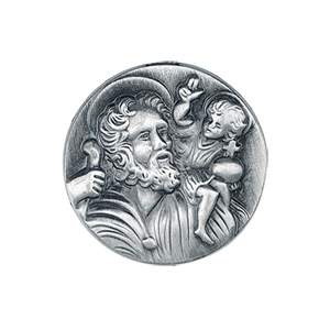 Plaque magnétique en acier en forme de sceau Saint-Christophe - diamètre 34mm