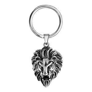 Porte clef en acier tête de lion patinée