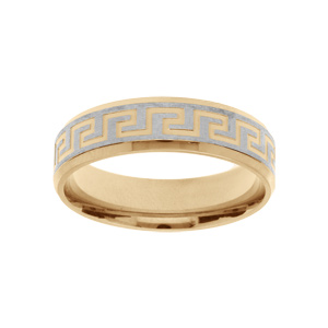 Bague en acier et PVD jaune motif grecque largeur 6mm