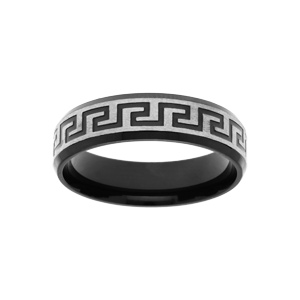 Bague en acier et PVD noir motif grecque largeur 6mm