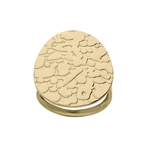 Bague en acier et PVD jaune grand plateau rond avec motifs creusés