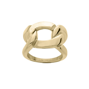 Bague en acier et PVD jaune grosse maille lisse
