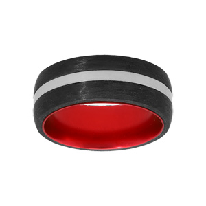 Bague en acier et carbone noir et aluminium rouge à l’intérieur