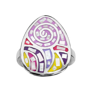 Bague Stella Mia en acier et nacre rose, jaune et violet avec motif spirale