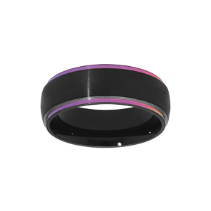 Bague en acier et PVD noir avec 2 bords à reflets